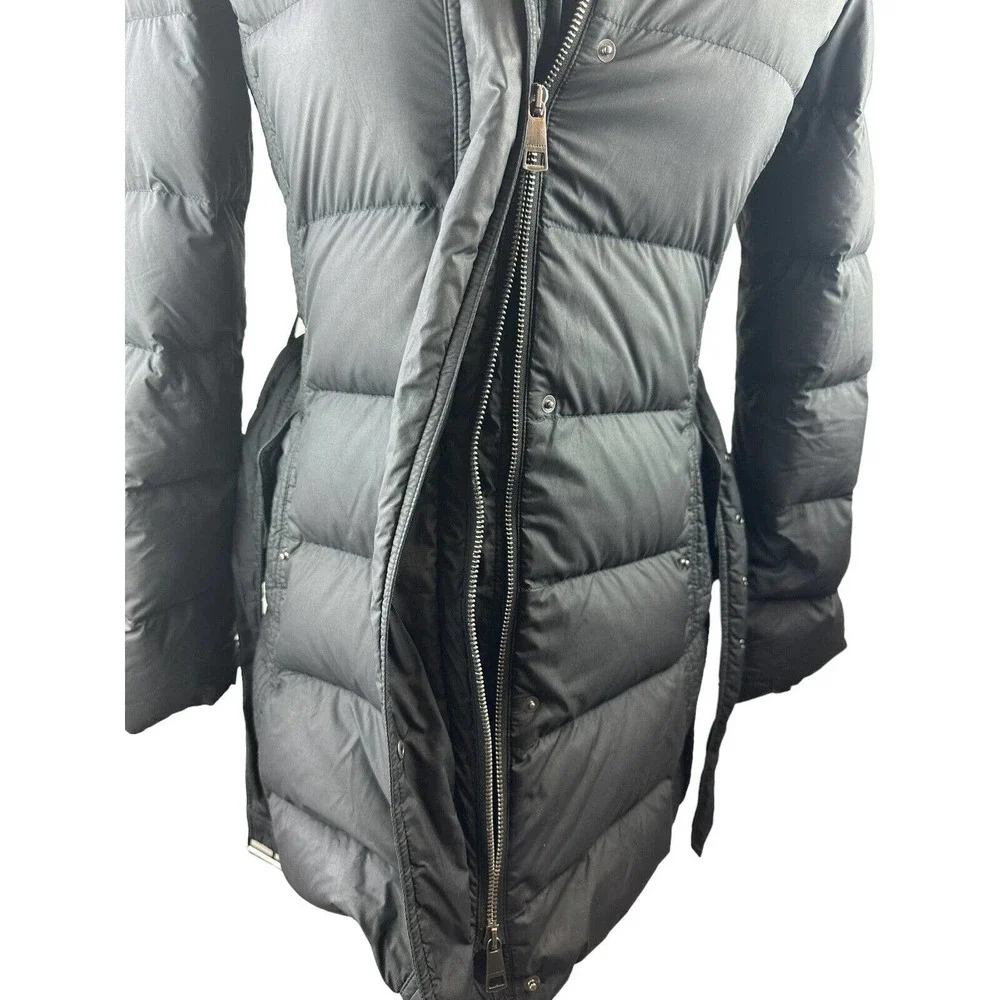 *Flawed Burberry Brit Down Puffer Jacket Coat Belted Hooded Quilted Black Size M - Picture 4 of 16